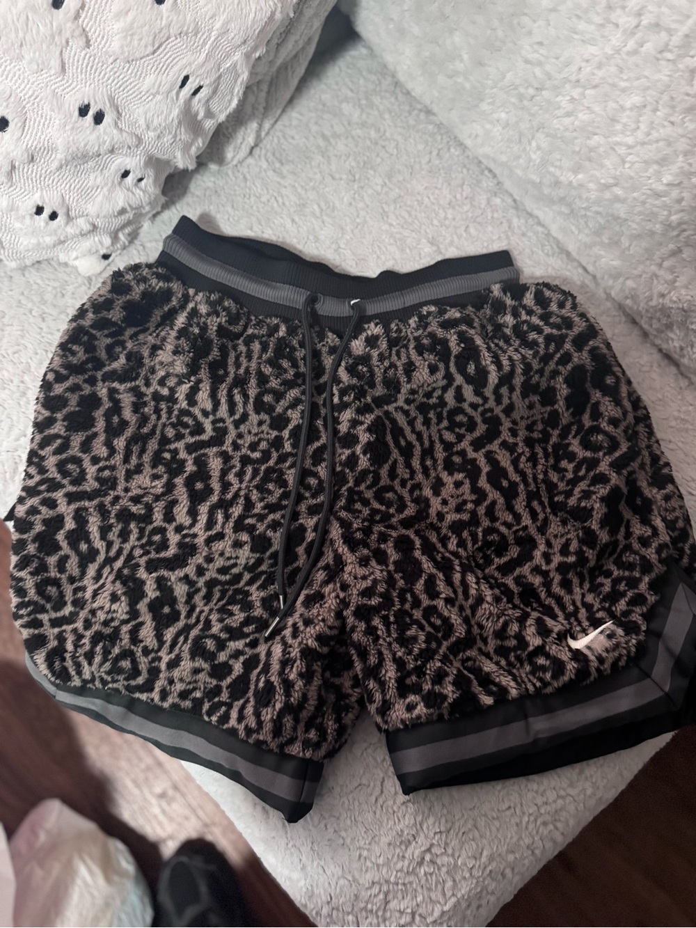 Nike Women’s Black and Tan Leopard Fleece Athletic Shorts